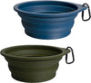 2-Pack Silicone Collapsible Dog Bowls, BPA Free Dishwasher Safe, Portable Foldable Expandable Travel Bowl, Food Water Feeding Cup Dish for Dogs Cats with 2 Carabiners (Army Green, Navy Blue)