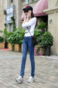 Women Summer Women Elasticity Stretch Pants Women Slim Waist Jeans Female Feet Bleached Pencil Pants